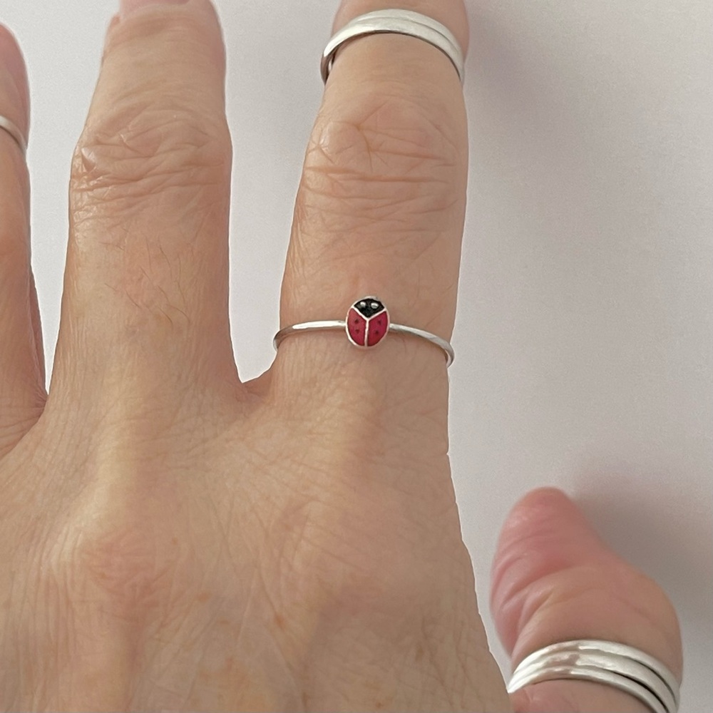 Sterling Silver Tiny Ladybug Ring, Silver Rings, … - image 6
